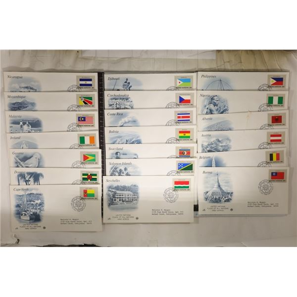 20 FLAGS OF ALL NATIONS FDC'S ENVELOPES WITH