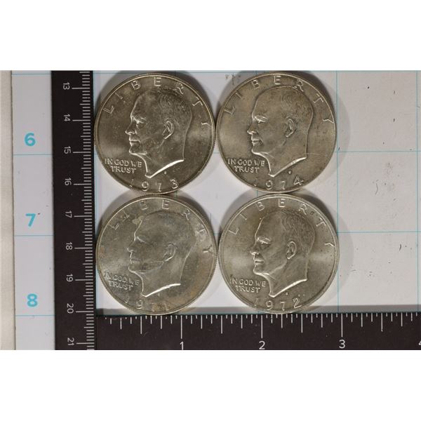 1971-S, 72-S, 73-S & 1974-S SILVER IKE UNC DOLLARS