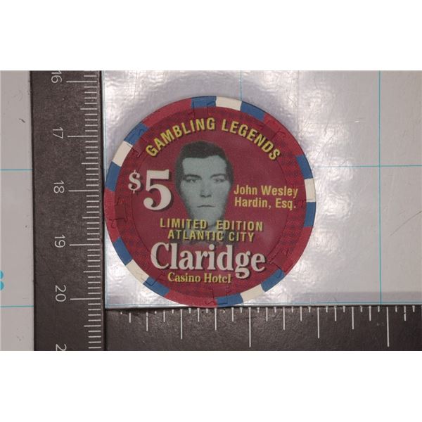 $5 CLARIDGE CASINO CHIP. GAMBLING LEGENDS "JOHN