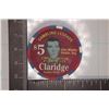 Image 1 : $5 CLARIDGE CASINO CHIP. GAMBLING LEGENDS "JOHN