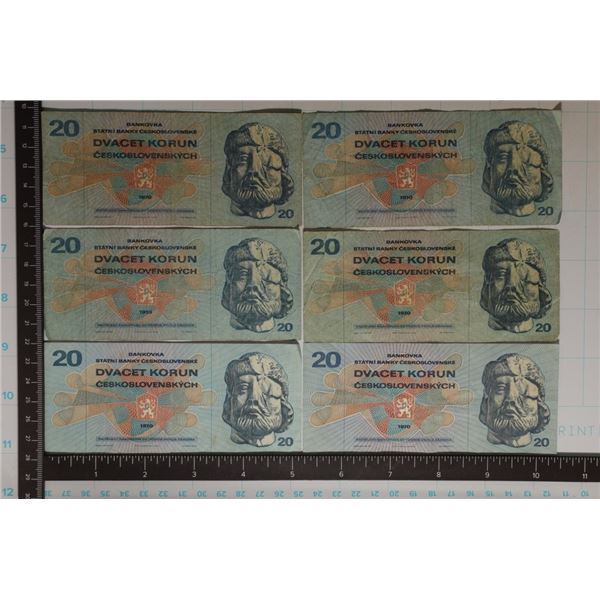 6-1970 CZECHOSLOVAKIA 20 KORUN BILLS: 1 CRISP UNC