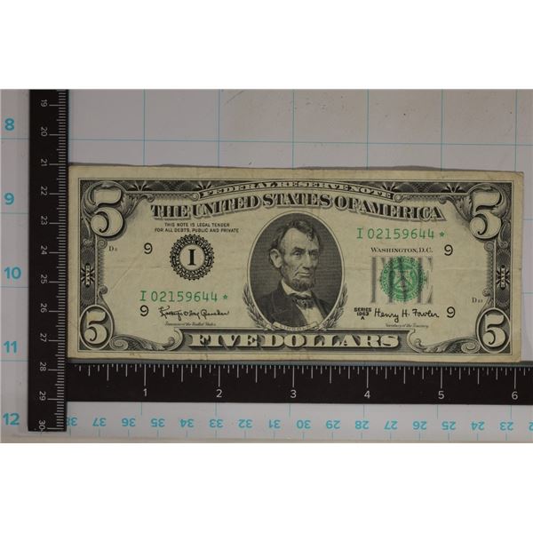 1963-A US $5 FRN GREEN SEAL STAR NOTE
