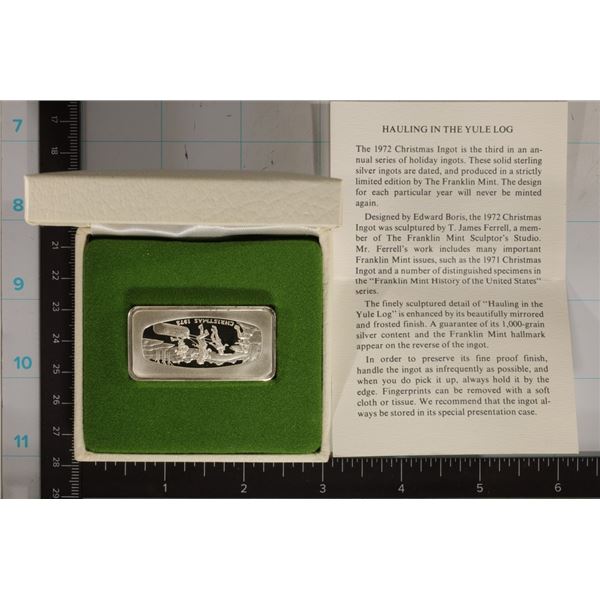 1000 GRAIN SILVER CONTENT FRANKLIN MINT BAR: 1972
