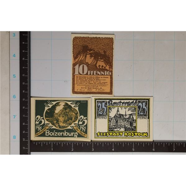 3-1921 GERMAN CRISP UNC NOTGELDS: 10 PFENNING &