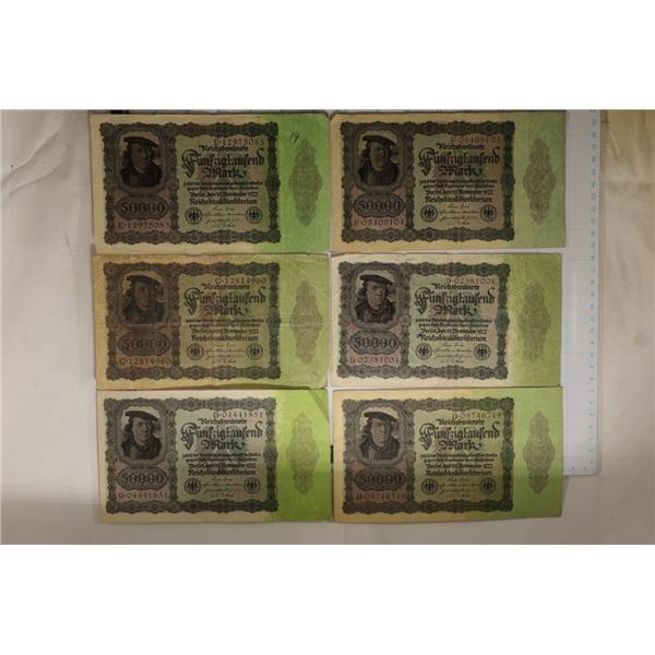 6-GERMAN 1922 FIFTY THOUSAND MARK BILLS