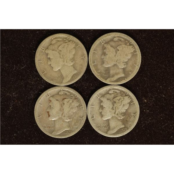 1927, 27-D, 28 & 1928-S SILVER MERCURY DIMES
