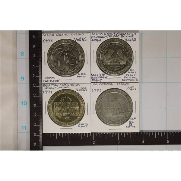 4-$1 METAL CASINO TOKENS: MGM GRAND, NEW YORK