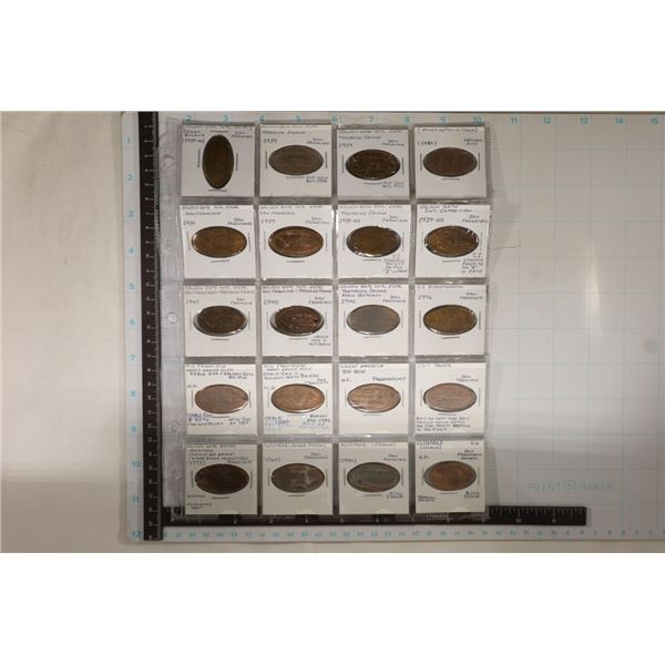 20-ELONGATED CENTS IN PLASTIC SHEET