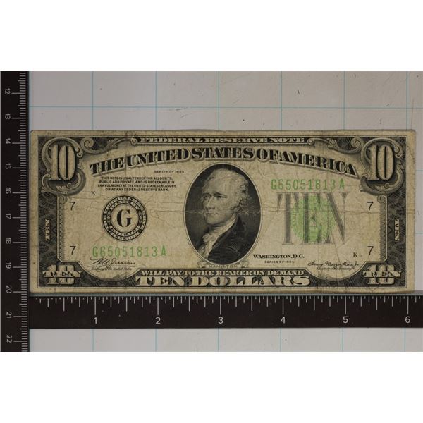 1934 US $10 GREEN SEAL FRN BILL G65051813A