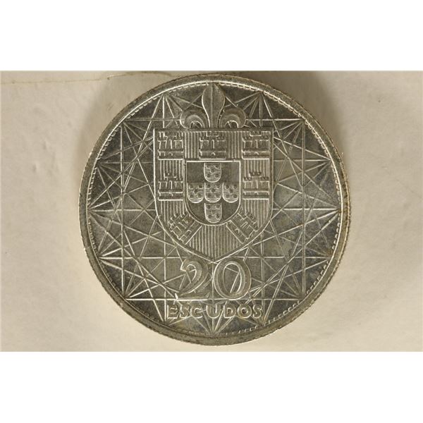 1966 PORTUGAL SILVER 20 ESCUDO UNC .209 OZ. ASW