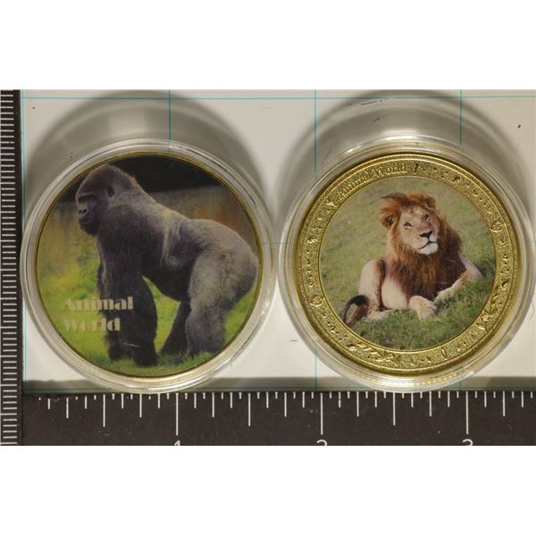 2 GOLD PLATED APPROX. 1 OZ ANIMAL WORLD ROUNDS: