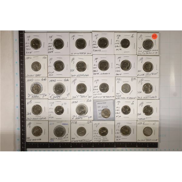 30-MINOR ERROR JEFFERSON NICKELS: FILLED DIES,