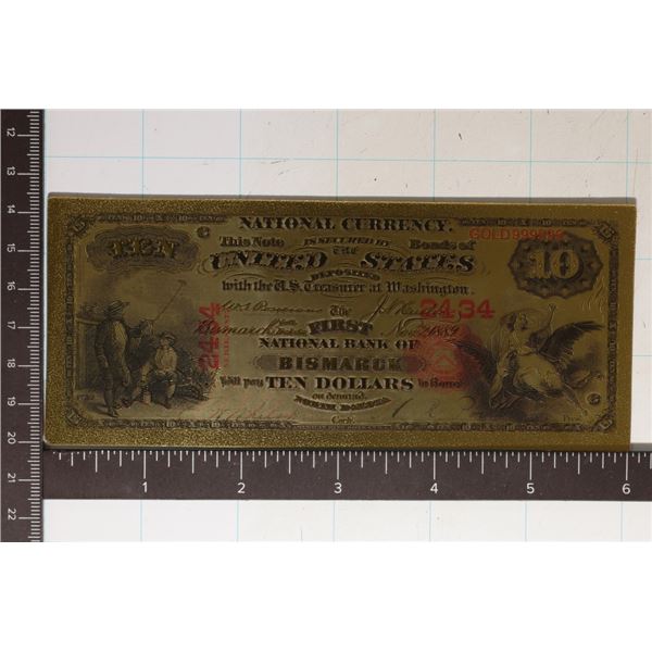 GOLD FOIL 999999 US NATIONAL CURRENCY $10