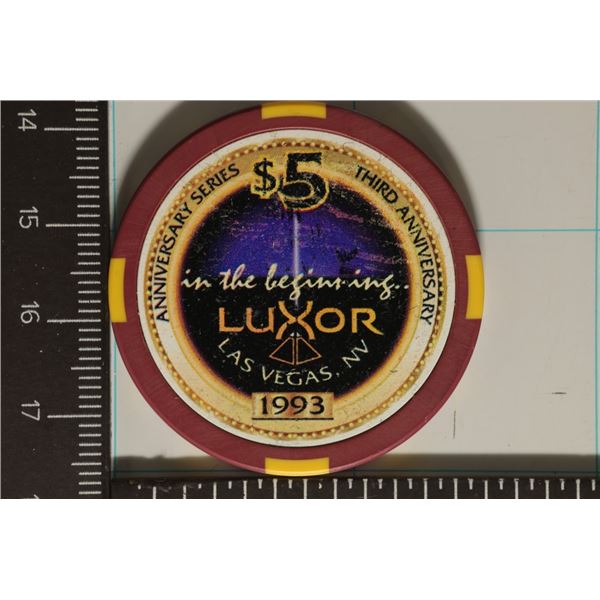 $5 LUXOR CASINO CHIP. 1993  "IN THE BEGINNING" ON