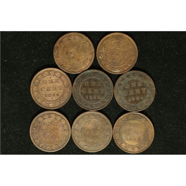 8 CANADA LARGE 1 CENT COINS: 2-1859, 1876-H,
