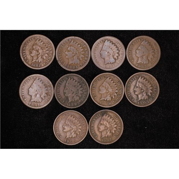 10-INDIAN HEAD CENTS: 1882, 1884, 3-1887, 1895,