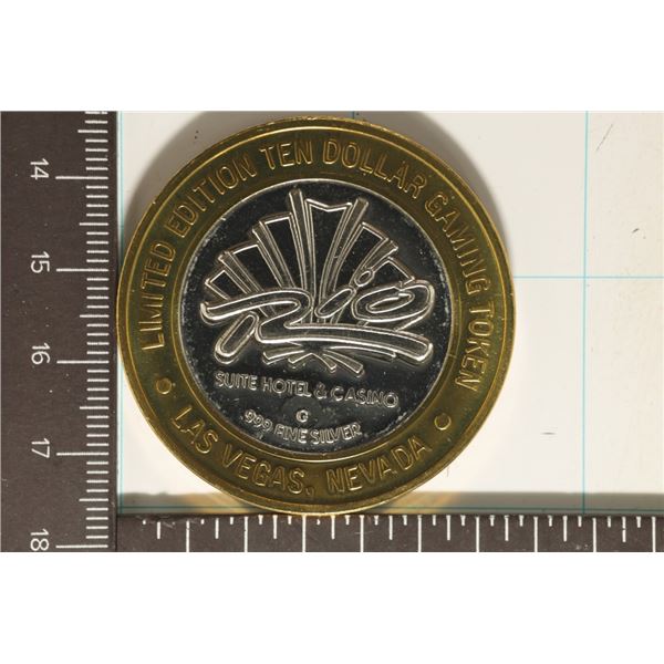 CASINO $10 SILVER TOKEN (UNC) RIO SUITE HOTEL &