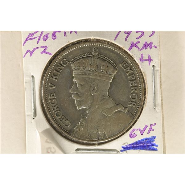 1933 NEW ZEALAND SILVER 1 FLORIN .1818 OZ. ASW