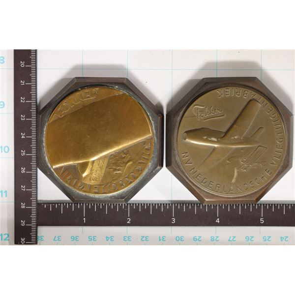 2 HEAVY FOKKER METAL DESK PAPER WEIGHTS: ONE