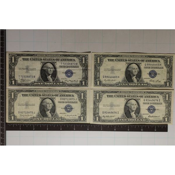 4-$1 SILVER CERTIFICATES: 1935-A, E, H & F, BLUE