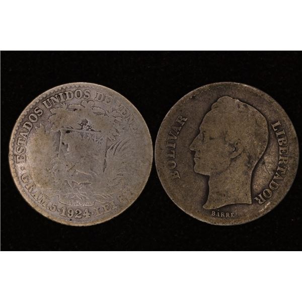 1924 & 1935 SILVER VENEZUELA 5 BOLIVARES .2684