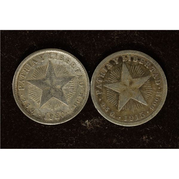 1915 & 1920 CUBA SILVER 10 CENTAVO COINS .1446