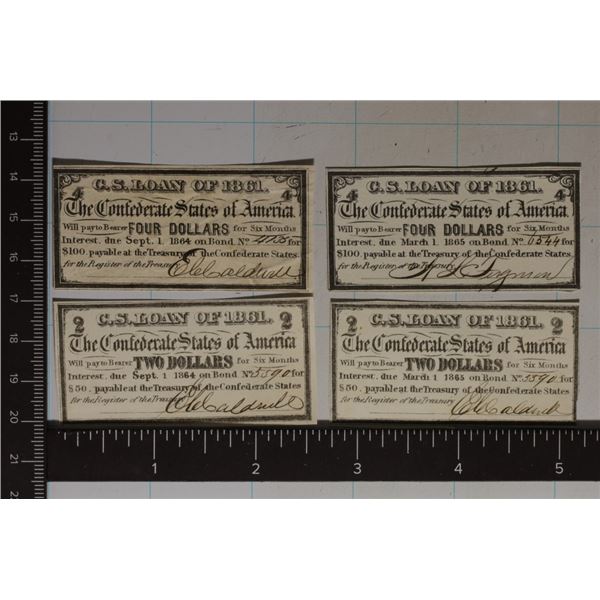 4-1861 CONFEDERATE STATES BOND COUPONS: 2 OF