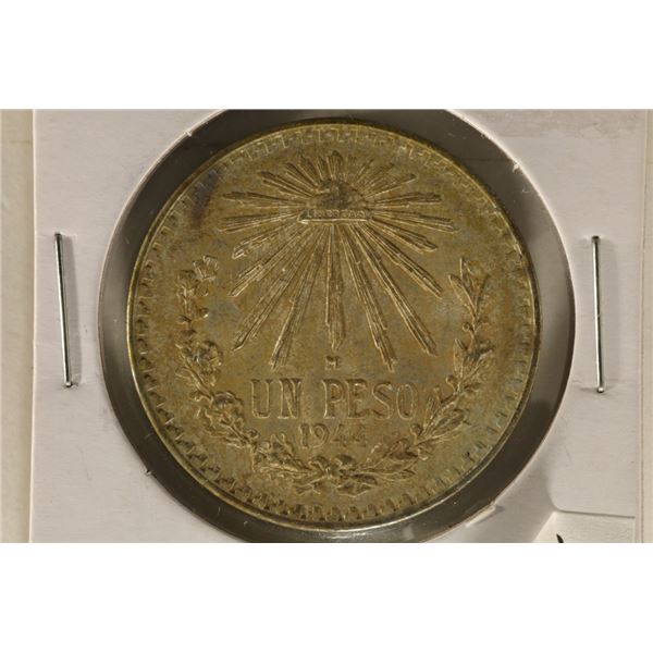 1944 MEXICO CAP & RAYS SILVER PESO .3856 OZ. ASW