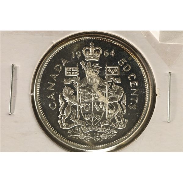 1964 CANADA SILVER UNC 50 CENT COIN .3000 OZ. ASW