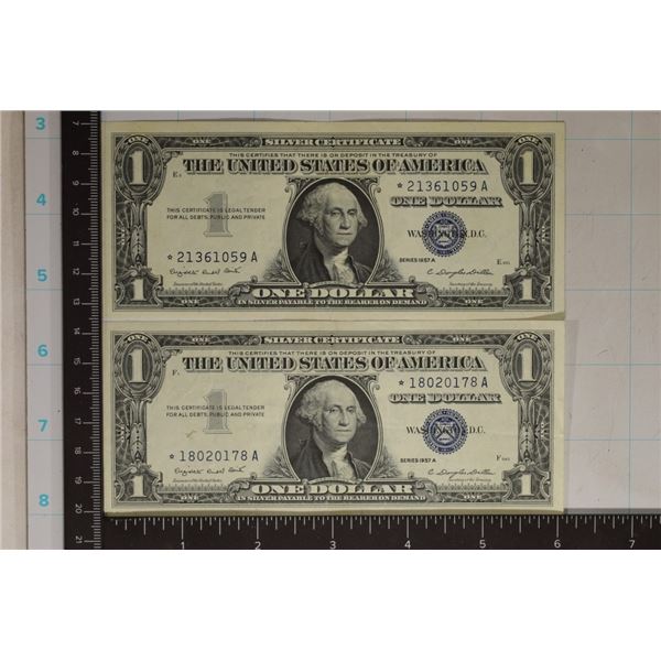 2-US $1 SILVER CERTIFICATE STAR NOTES, 1-CU & 1AU