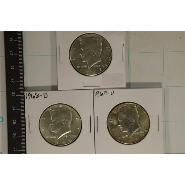 1967, 68-D & 1969-D JFK 40% SILVER UNC HALF