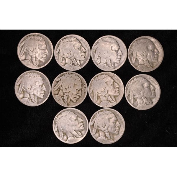 10 BUFFALO NICKELS: HARD TO READ DATES: INCLUDES