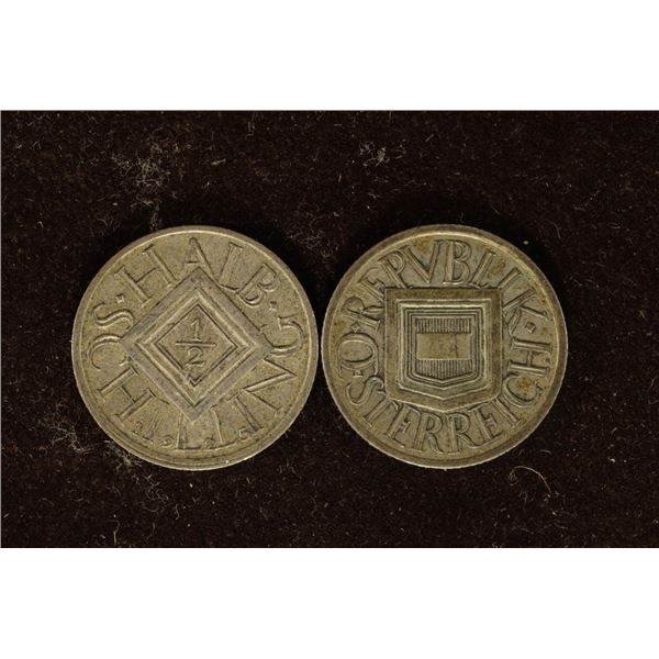 2-1925 AUSTRIA SILVER 1/2 SCHILLING COINS .1342