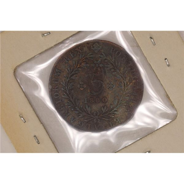 1880 AZORES 5 REIS COIN