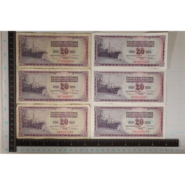 6-YUGOSLAVIA 20 DINAR BILLS: 3 ARE IN BETTER SHAPE