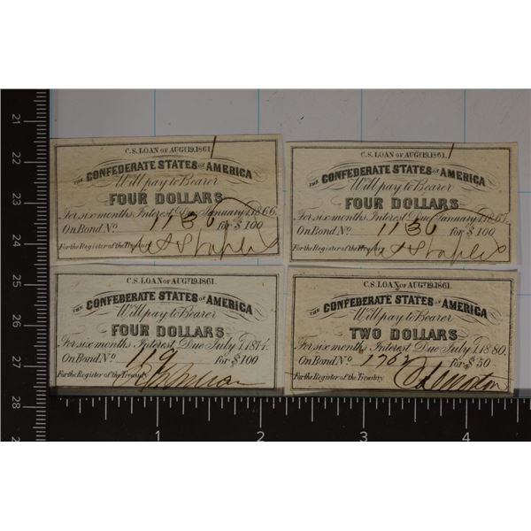 3 CONFEDERATE BOND COUPONS PAYABLE IN 1866,