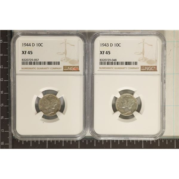 2 NGC XF45 MERCURY DIMES: 1943-D & 1944-D