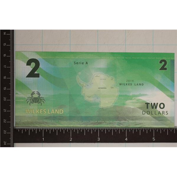 2014 WILKES LAND $2 BILL, SERIES A COLORIZED BU