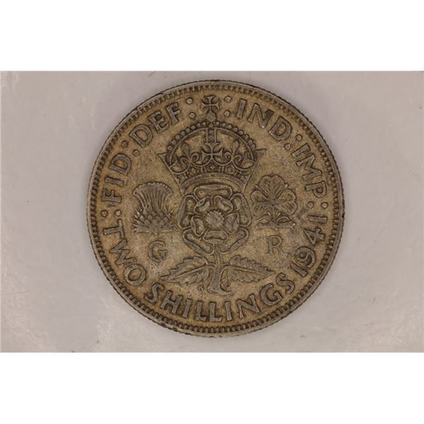 1941 GREAT BRITAIN SILVER 2 SHILLINGS .1818 OZ ASW