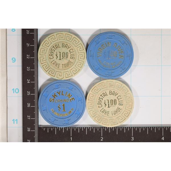 4-$1 PLASTIC CASINO GAMING CHIPS: 2- CRYSTAL BAY,