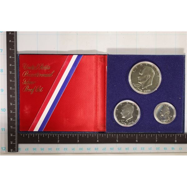 1976 SILVER US 3 COIN BICENTENNIAL PROOF COIN SET