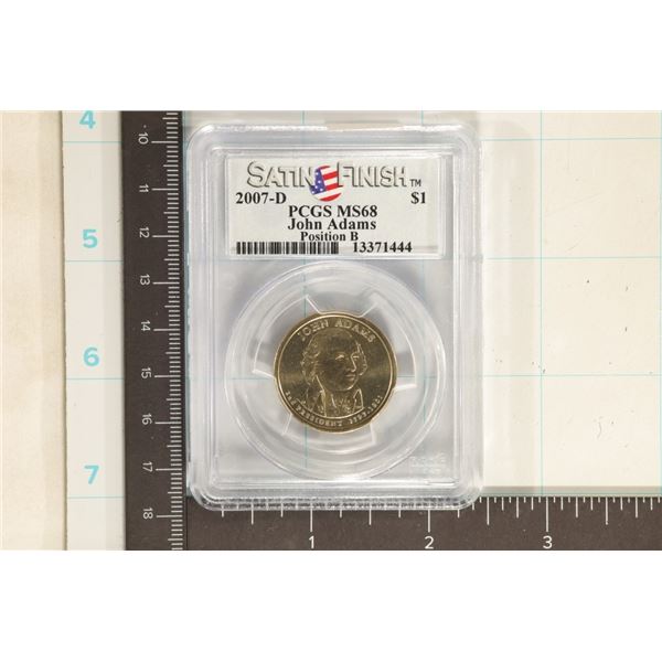 2007-D JOHN ADAMS US $1 PCGS MS68 SATIN FINISH