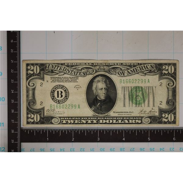 1928-B US $20 REDEEMBALBE IN GOLD GREEN SEAL FRN