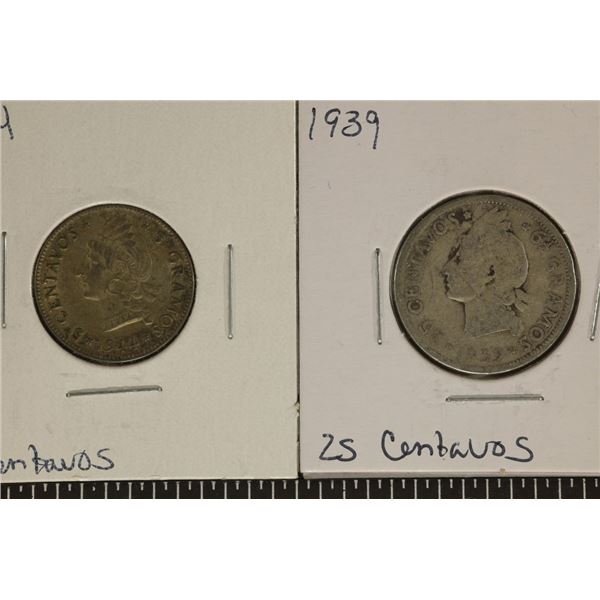 2-DOMINICAN REPUBLIC SILVER COINS: 1944-5 CENTAVOS
