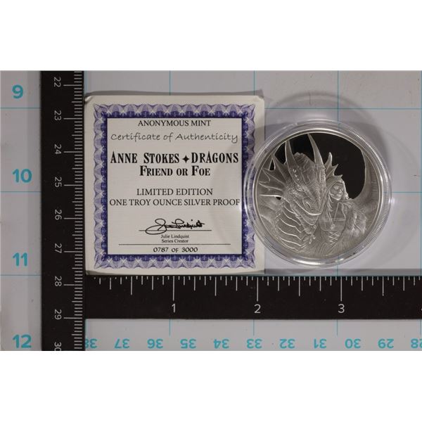 1 TROY OZ .999 FINE SILVER ANNE STOKES DRAGONS