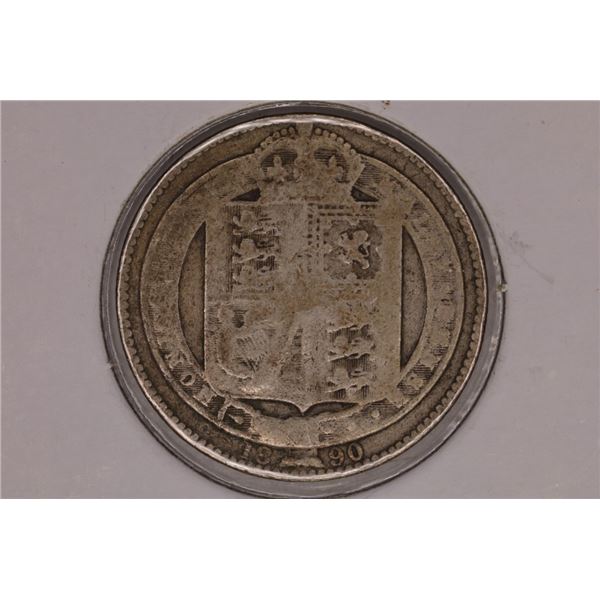 1890 GREAT BRITAIN SILVER 1 SHILLING .1682 OZ. ASW