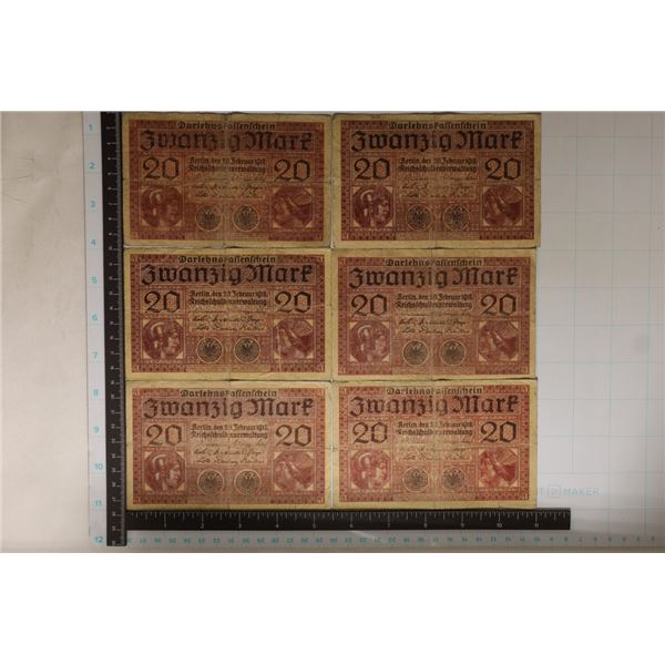 6-1918 GERMAN 20 MARK BILLS