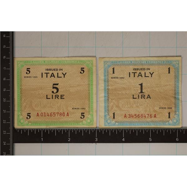2-ITALY MILITARY PAYMENT CERTIFICATES: 1 & 5 LIRA