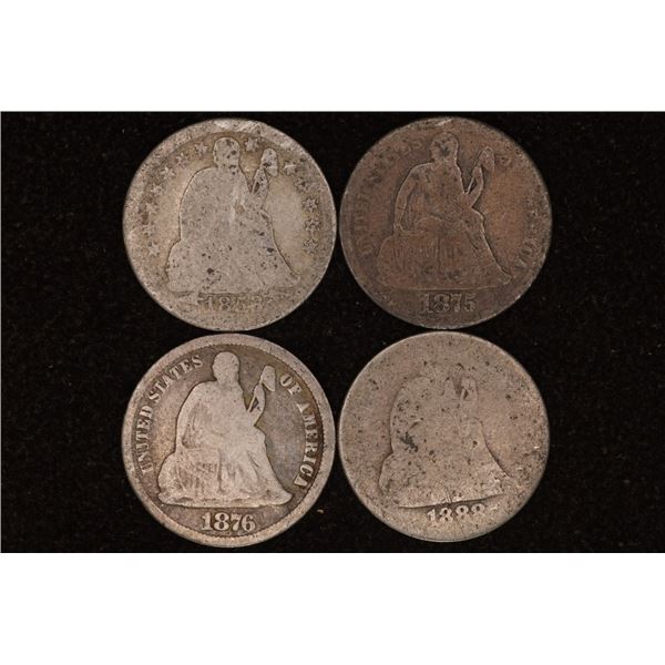 1853, 75, 76 & 1888 SILVER SEATED LIBERTY DIMES