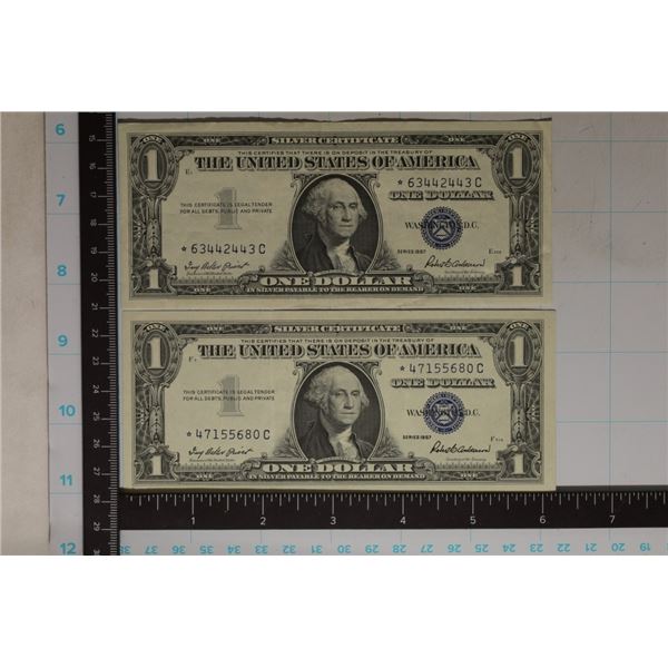2-CRISP XF-AU STAR NOTE US $1 SILVER CERTIFICATES